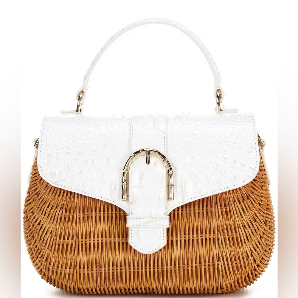 Brahmin Hanalei Collection Maisie Straw Buckle Satchel Bag - Sea Salt White